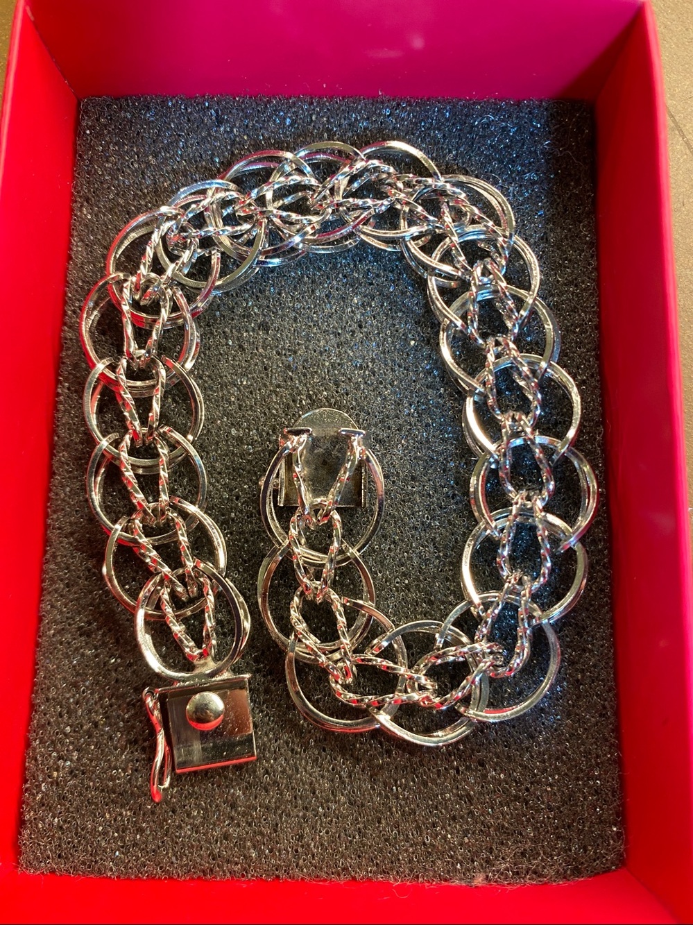 Vintage Sterling Silver Modernist Circle Link Bracelet 7.5” Signed EJ - Picture 2 of 4